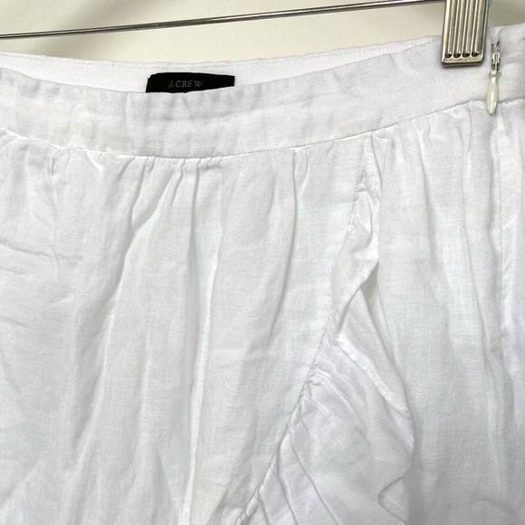 NWOT J.Crew White Linen Ruffle Faux Wrap Mini Skirt, Size 0 - Picture 2 of 6